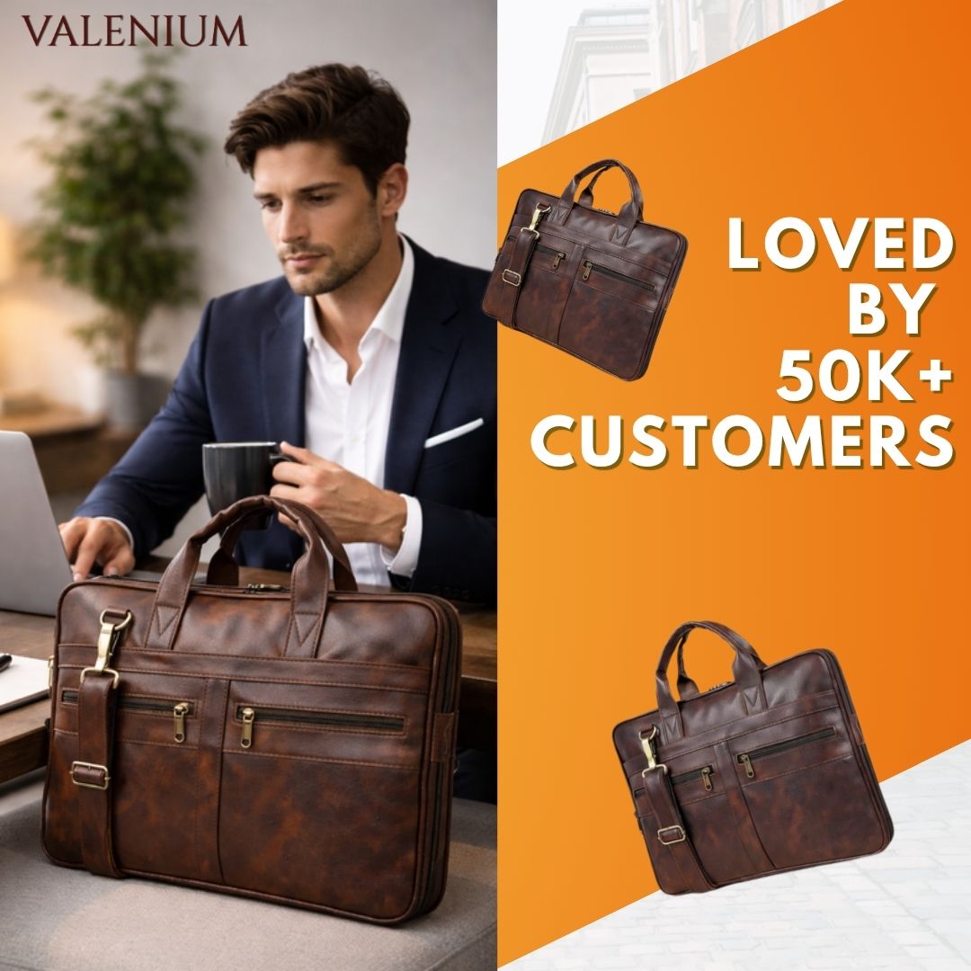 Valenium Men's Laptop PU Briefcase Bag (Brown)
