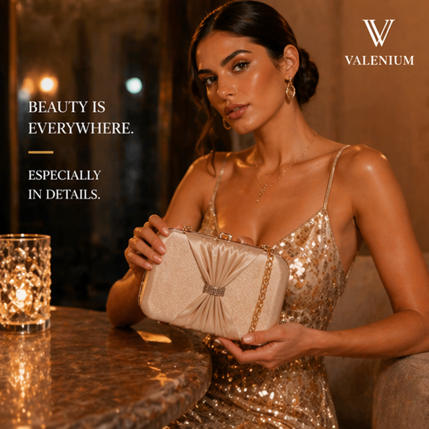 Valenium Bow Clutch Sling Bag (Golden)