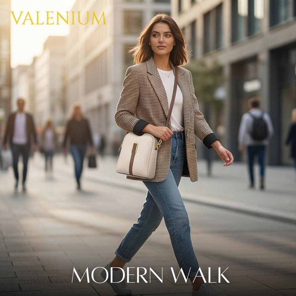 Valenium Leather Crossbody Sling Bag (Beige)