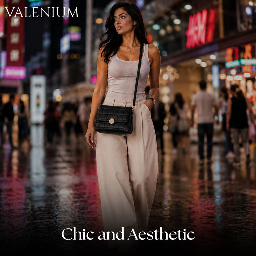 Valenium Quilted Cross Body Sling Bag (Black)