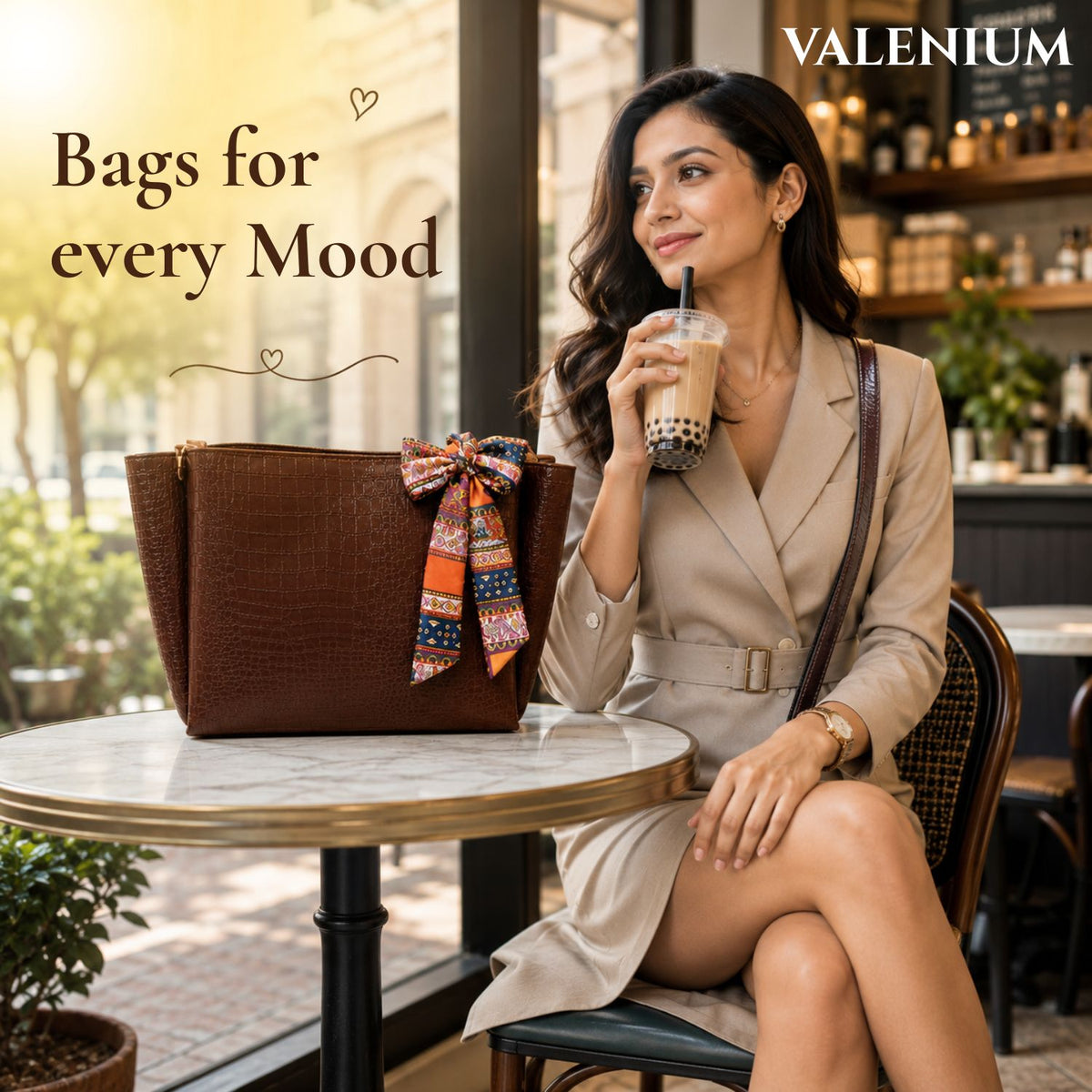 Valenium Coffee Brown Shoulder HandBag