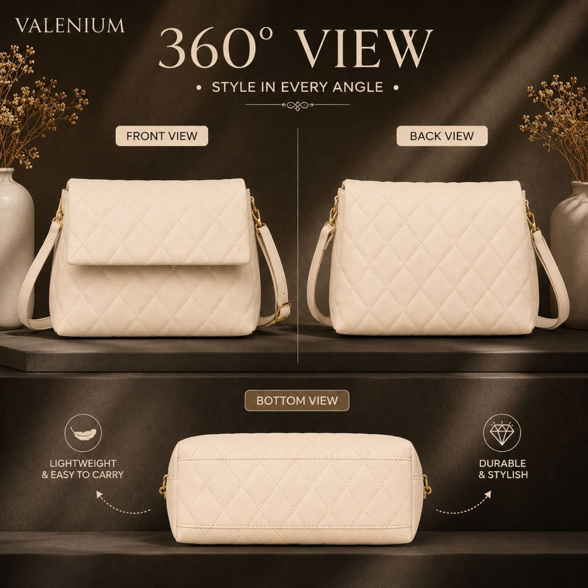 Valenium Nova Quilted Cross Body Sling Bag (Off White)