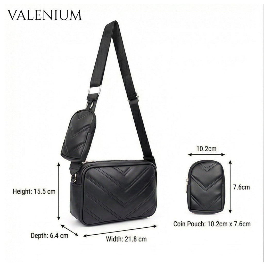 Valenium Cross Body Sling Bag with Pouch (Black)
