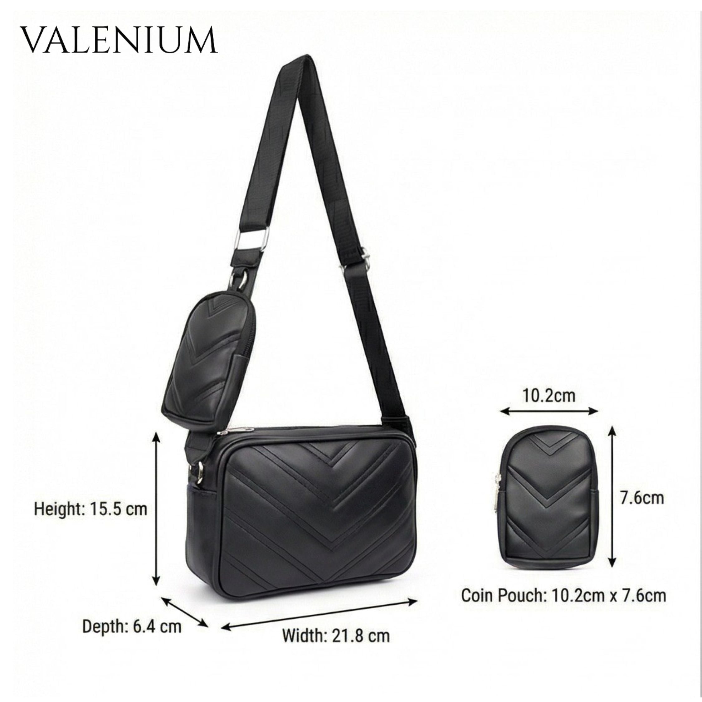 Valenium Cross Body Sling Bag with Pouch (Black)