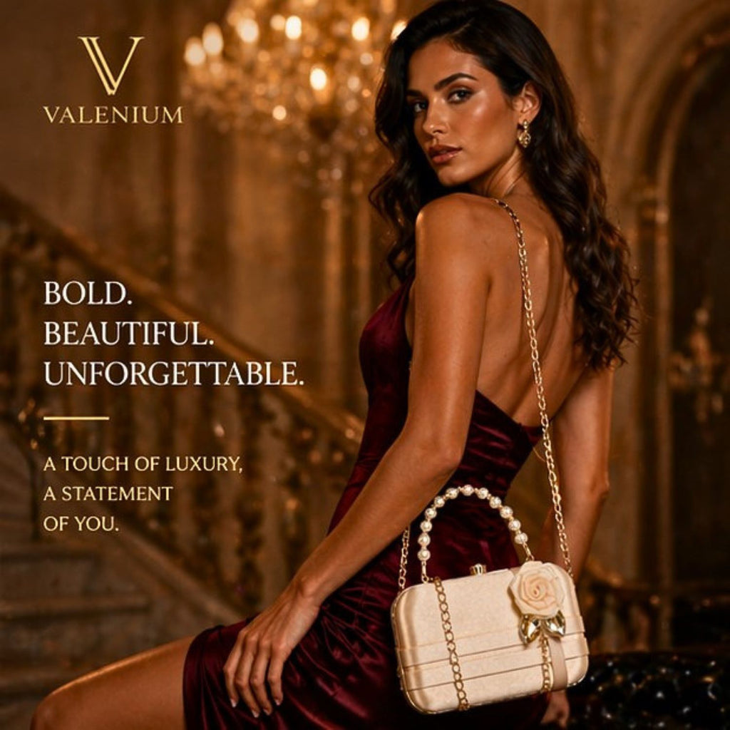Valenium Flower Clutch Sling Bag (Rose Gold)