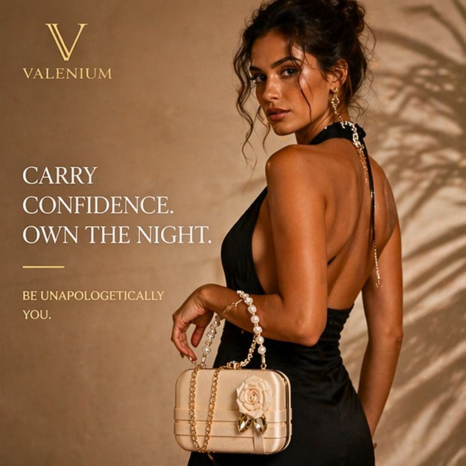 Valenium Flower Clutch Sling Bag (Rose Gold)