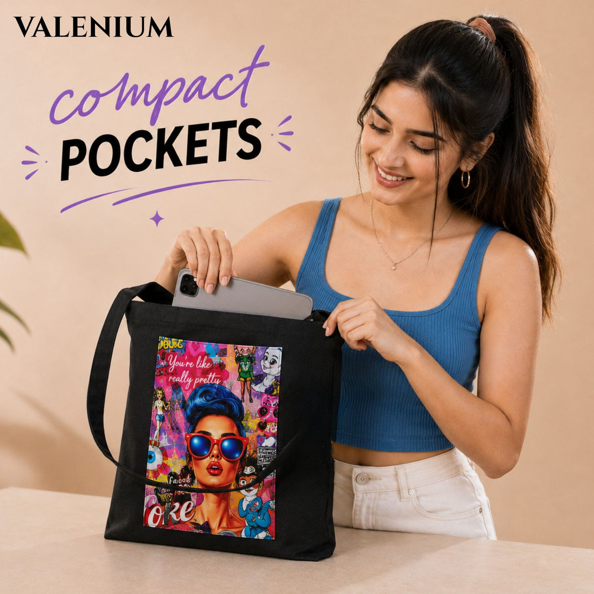 Valenium Retro Pop Printed Tote Bag
