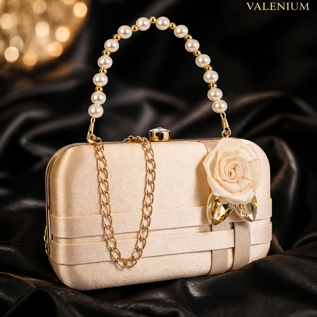 Valenium Flower Clutch Sling Bag (Rose Gold)