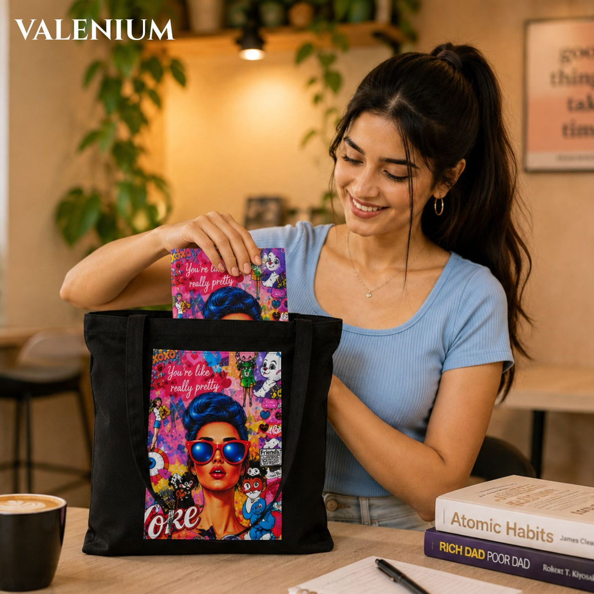 Valenium Retro Pop Printed Tote Bag