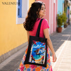 Valenium Santorini Coastal View Printed Tote Bag