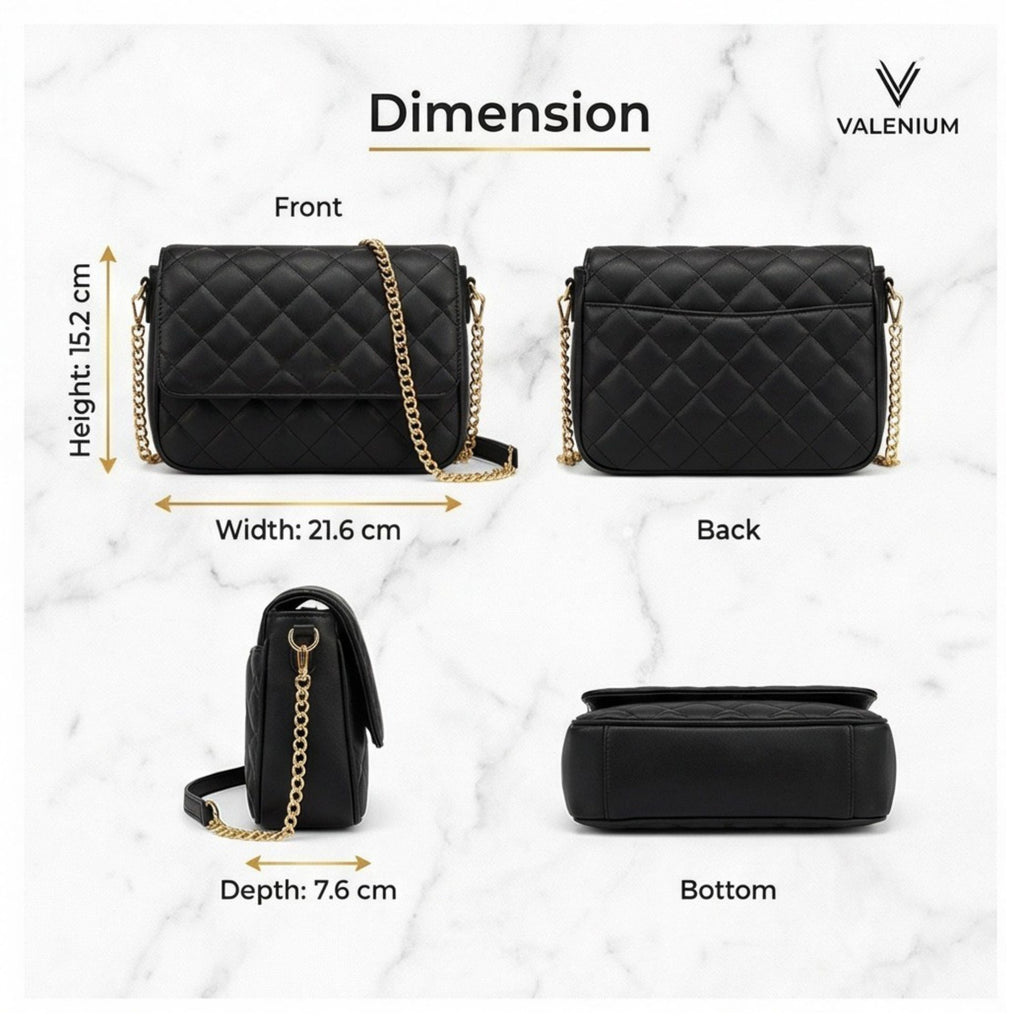 Valenium Sling Bag with Gold Chain (Black)