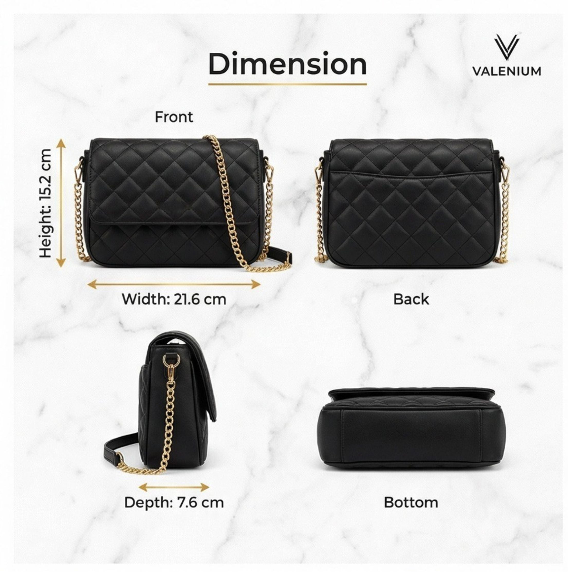Valenium Sling Bag with Gold Chain (Black)