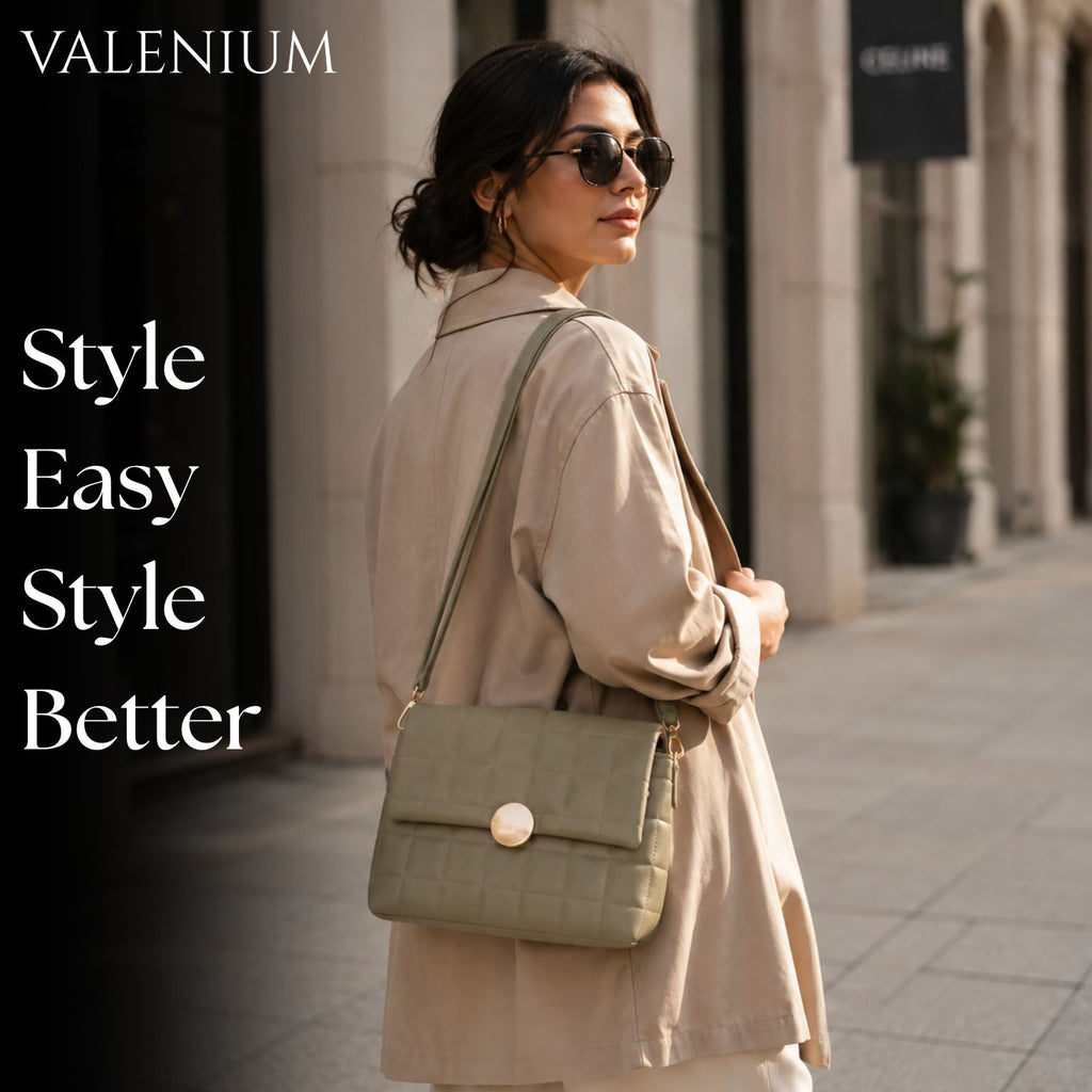 Valenium Quilted Cross Body Sling Bag (Olive)