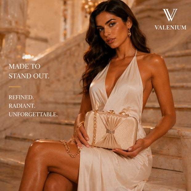 Valenium Bow Clutch Sling Bag (Golden)