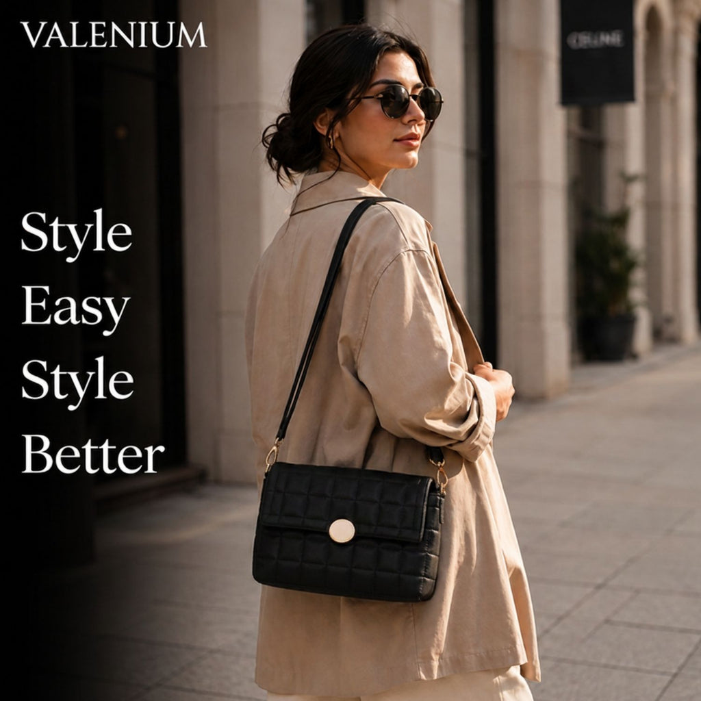 Valenium Quilted Cross Body Sling Bag (Black)