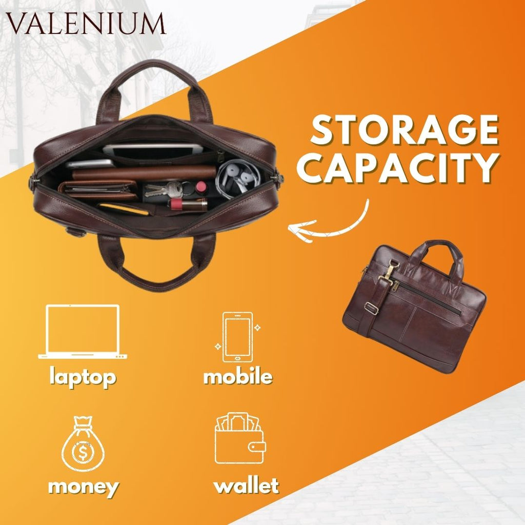 Valenium Men's Laptop PU Briefcase Bag (Brown)