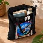 Valenium Santorini Coastal View Printed Tote Bag