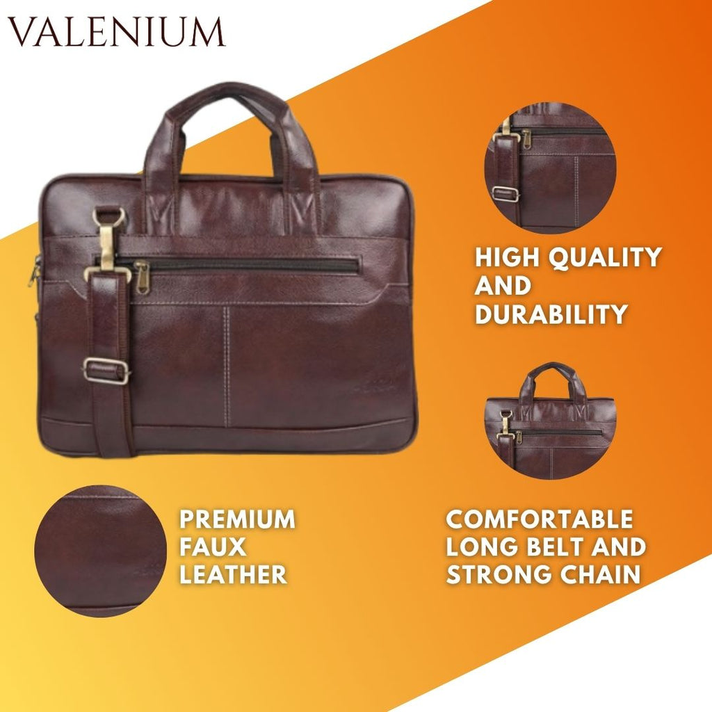 Valenium Men's Laptop PU Briefcase Bag (Brown)