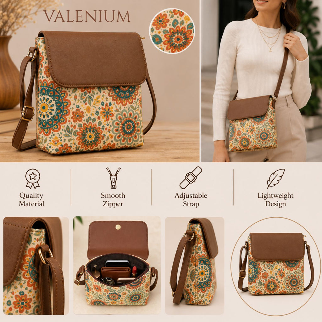 Valenium Boho Print Crossbody Sling Bag