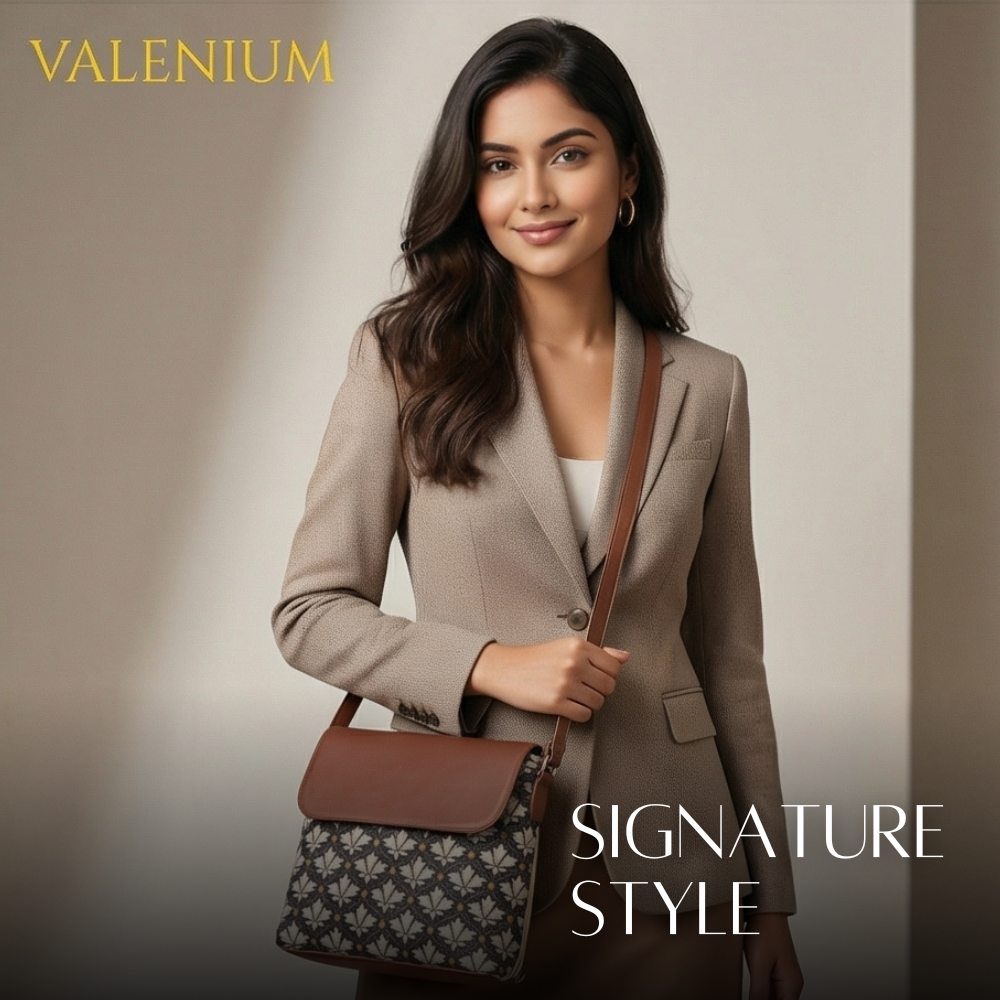 Valenium Printed Structured Sling Bag (Brown)