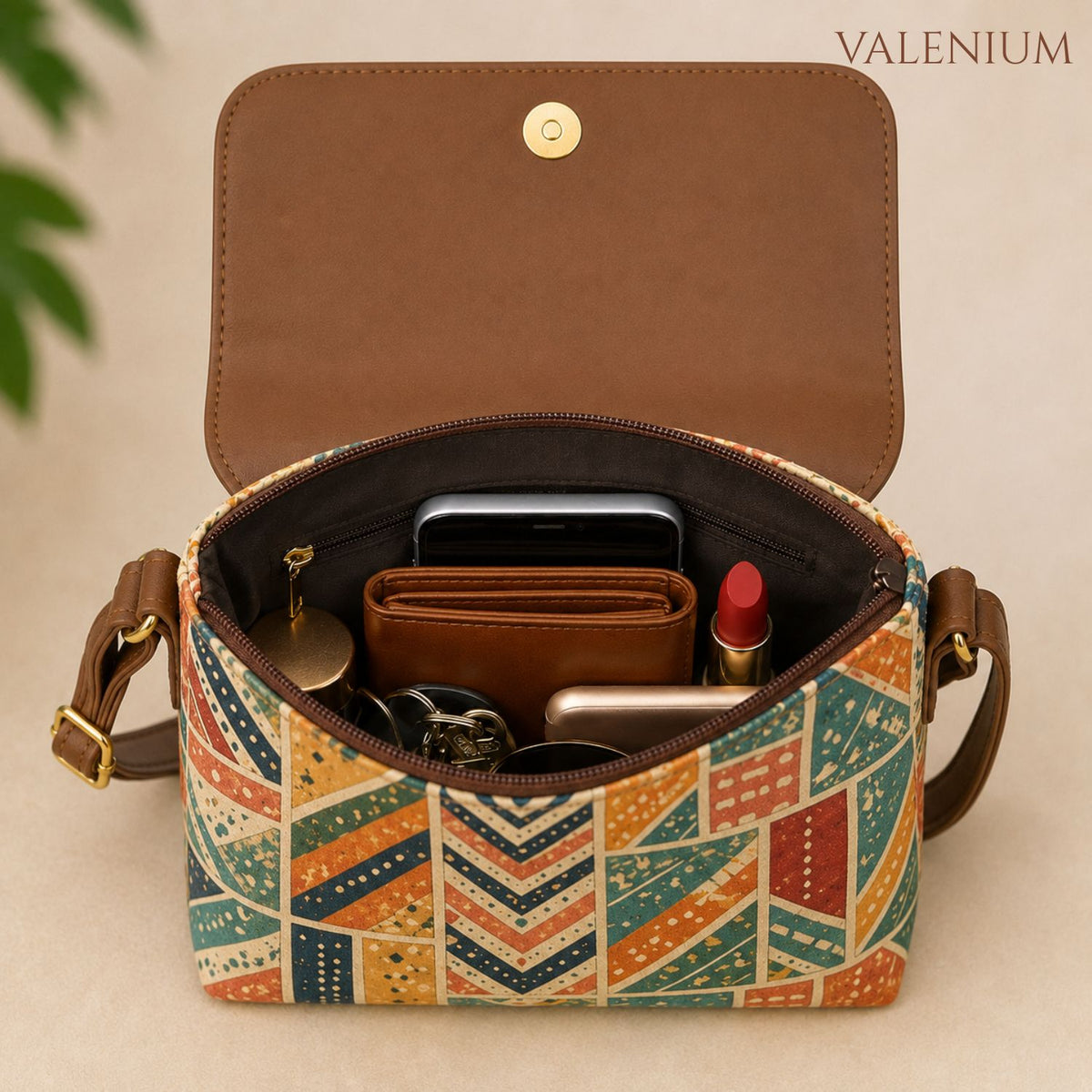 Valenium Patch Print Crossbody Sling Bag