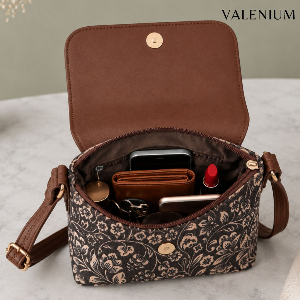 Valenium Printed Sling Bag (Brown & Black)