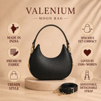 Valenium Black Half Moon Sling Bag with Double Strap