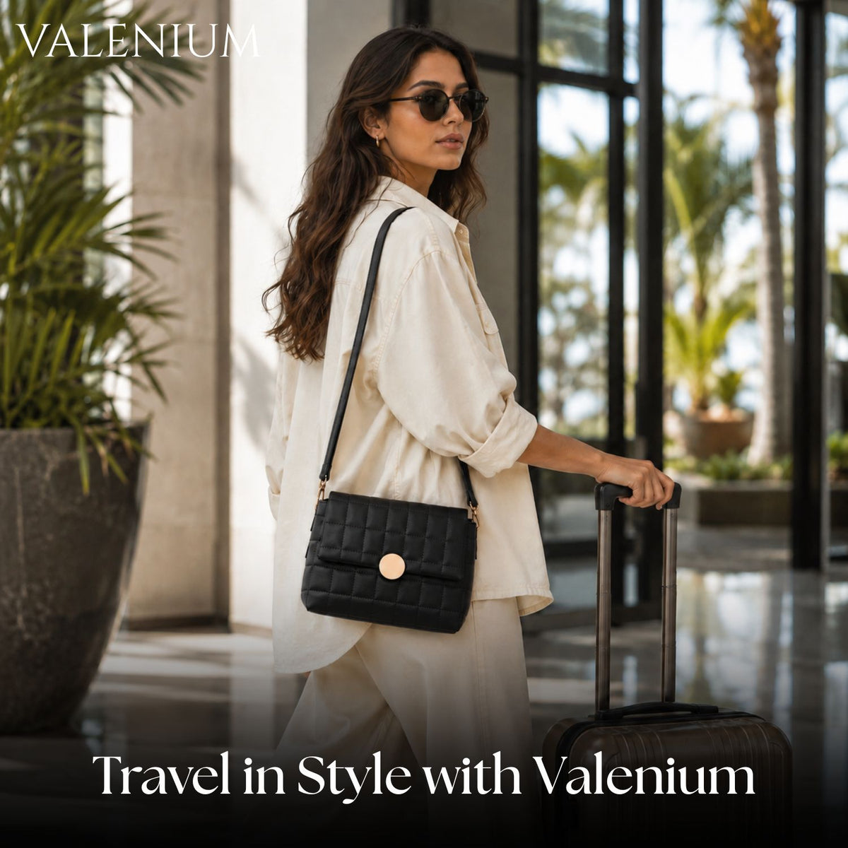 Valenium Quilted Cross Body Sling Bag (Black)
