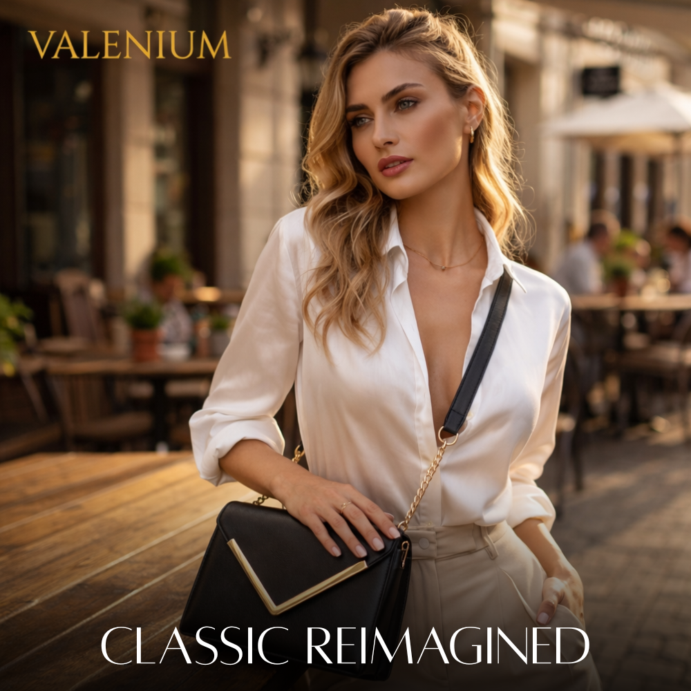 Valenium V-Flap Crossbody Sling Bag (Black)