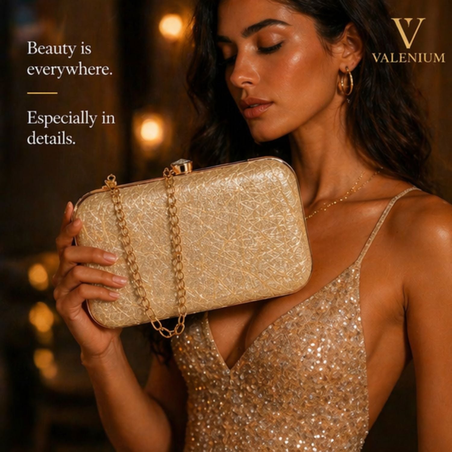 Valenium Clutch Sling Bag (Golden)