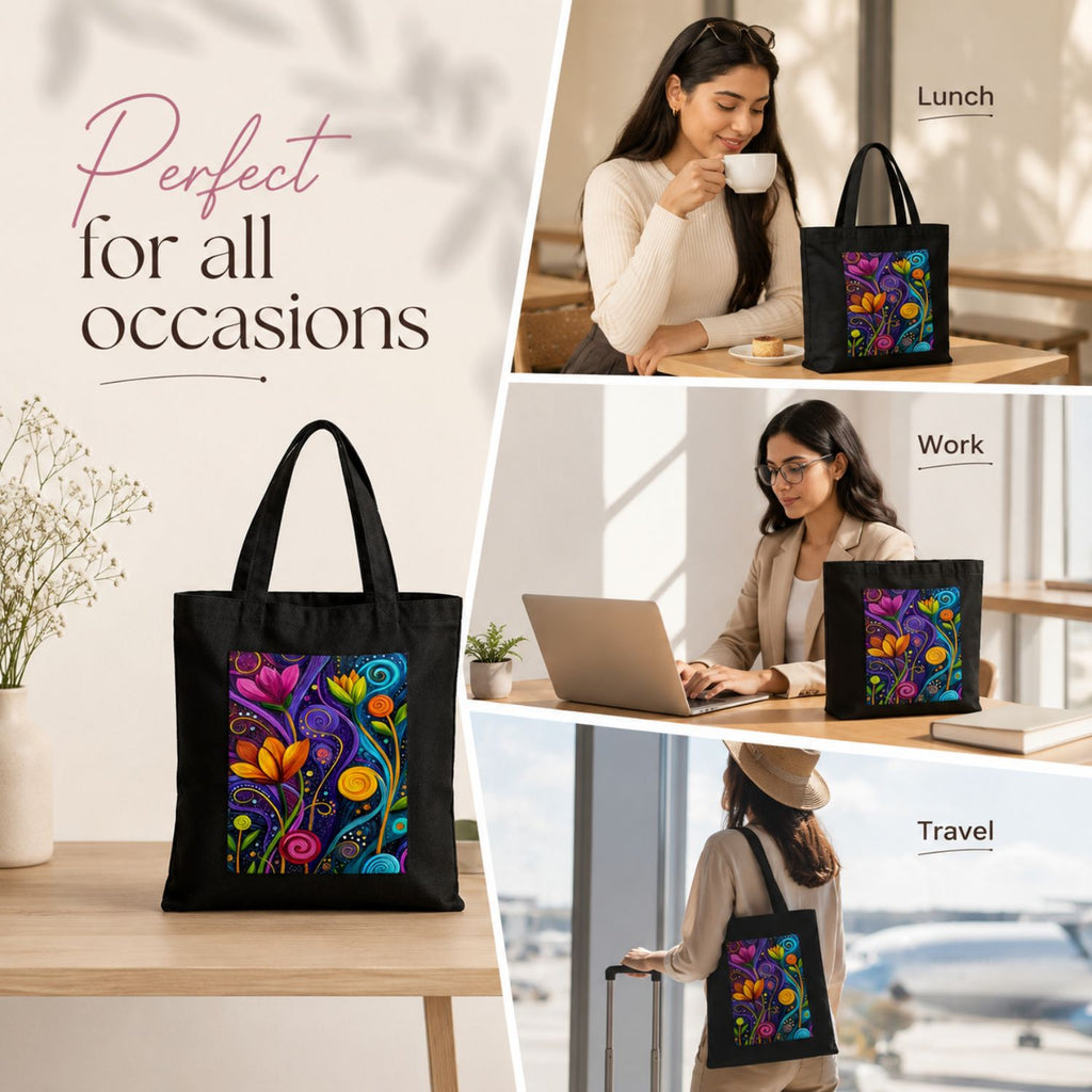 Valenium Swirling Floral Printed Tote Bag
