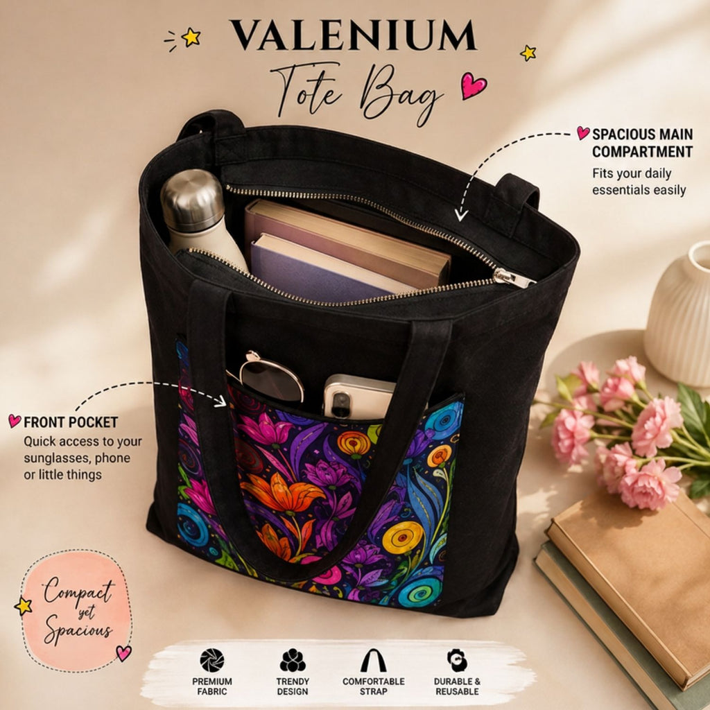 Valenium Swirling Floral Printed Tote Bag