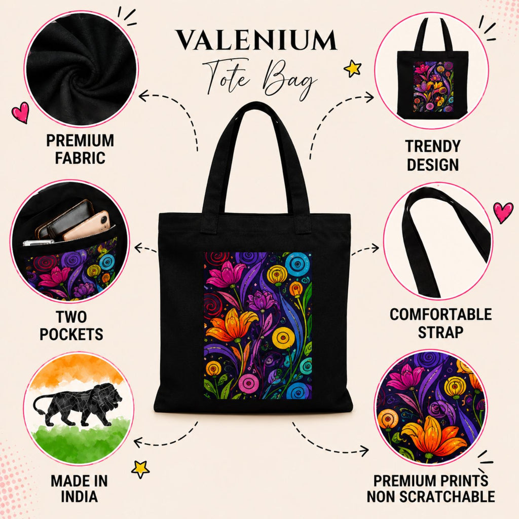 Valenium Swirling Floral Printed Tote Bag