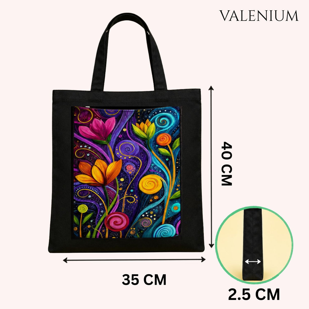 Valenium Swirling Floral Printed Tote Bag