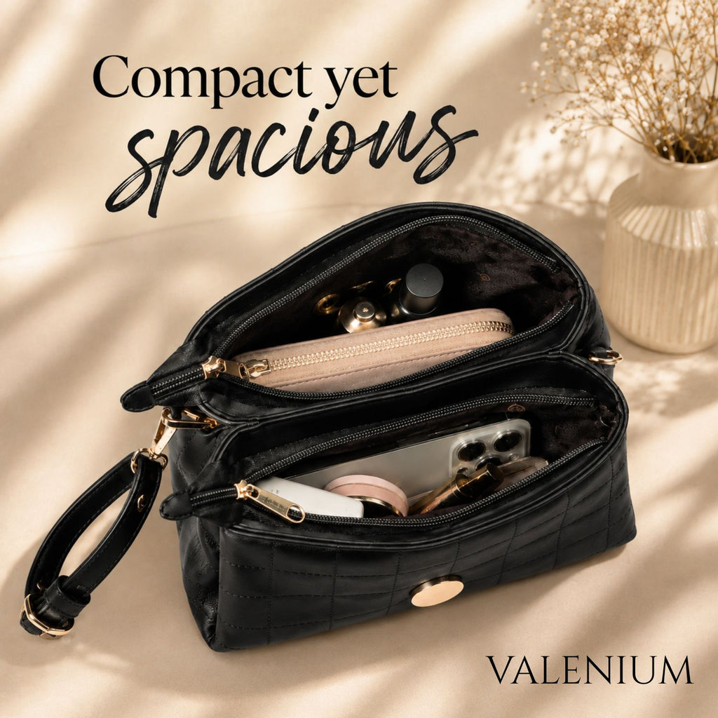 Valenium Quilted Cross Body Sling Bag (Black)