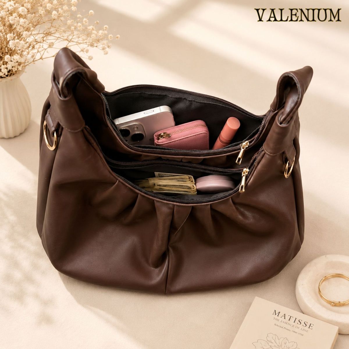 Valenium Half Moon Hobo Bag (Brown)