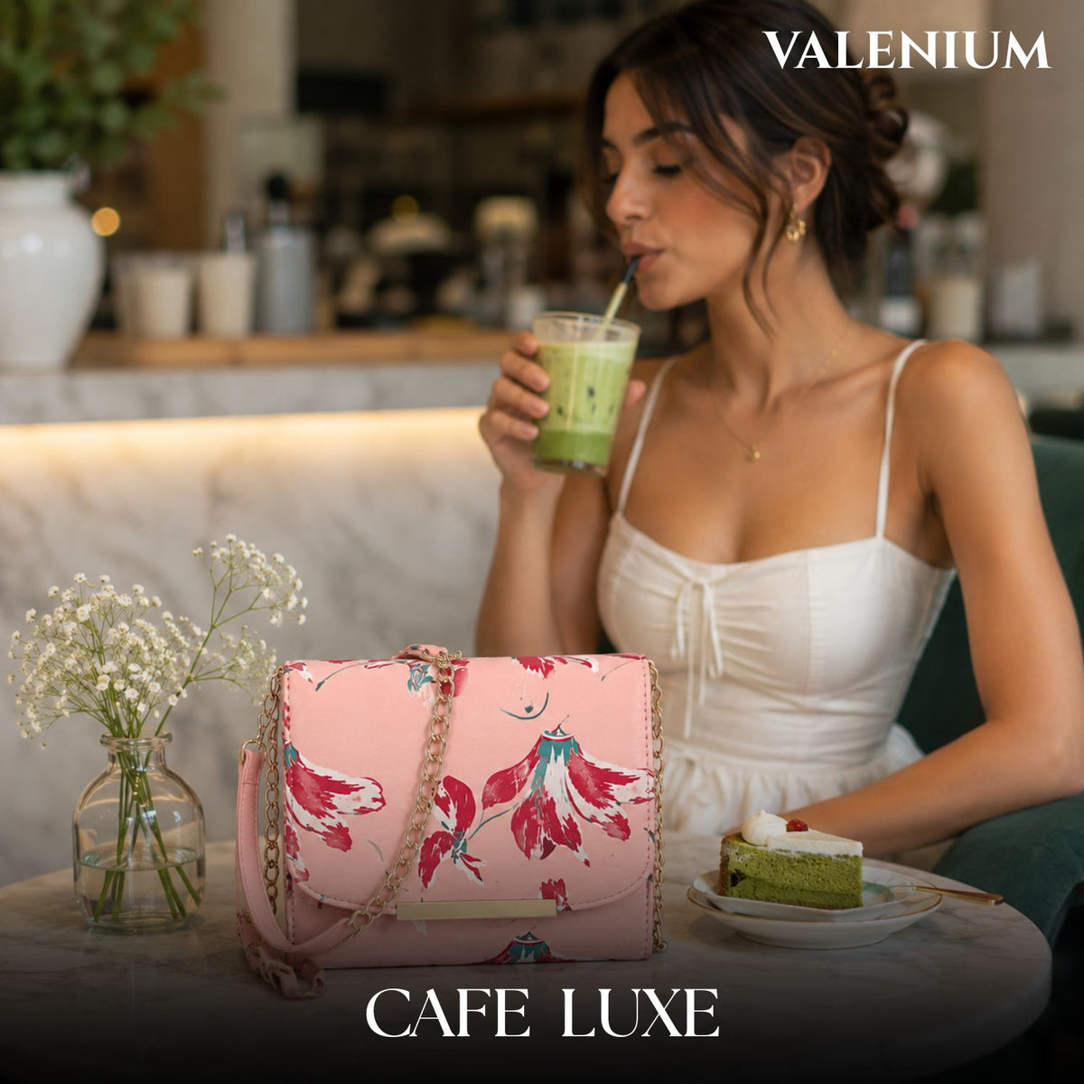 Valenium Women Girls Floral Print Sling Bag Crossbody (Pink)
