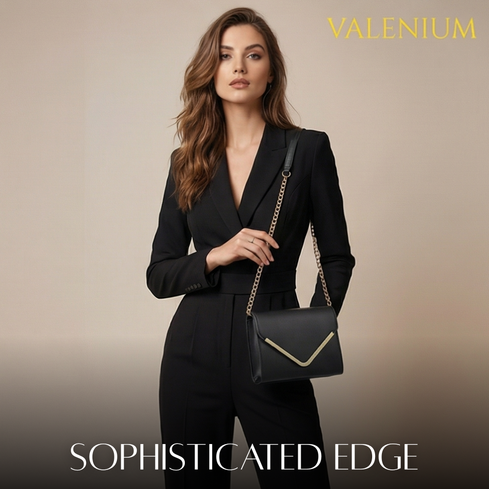 Valenium V-Flap Crossbody Sling Bag (Black)