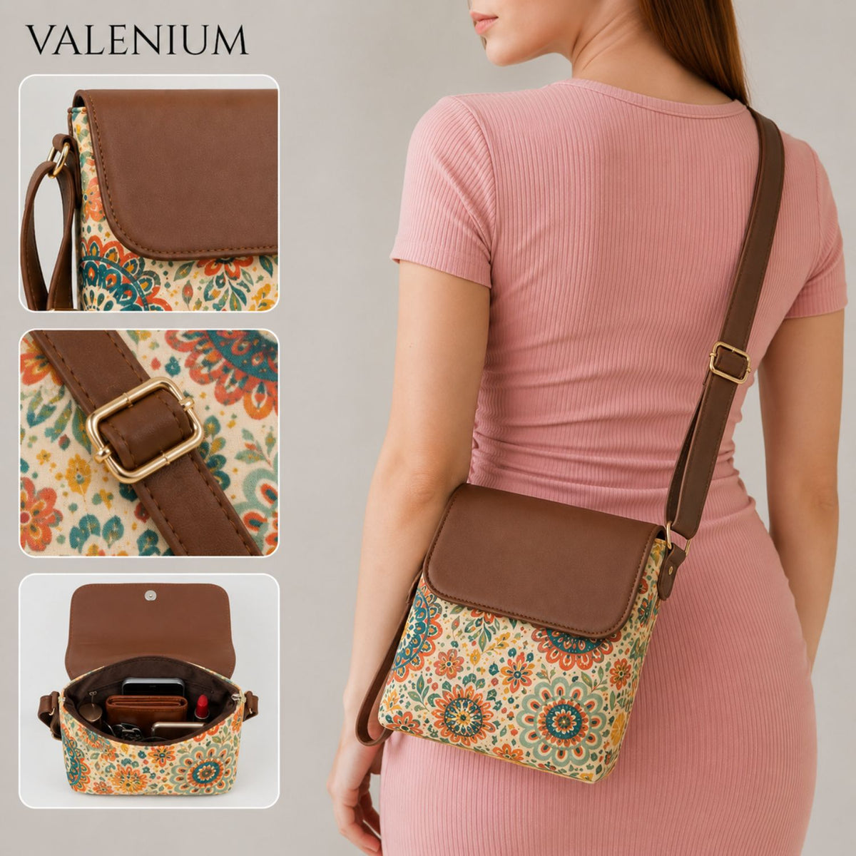 Valenium Boho Print Crossbody Sling Bag
