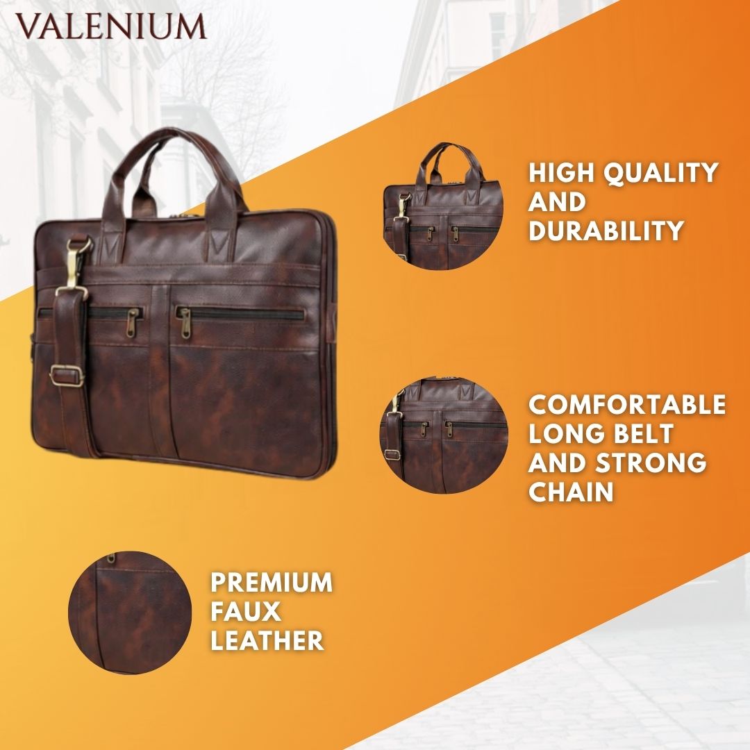 Valenium Men's Laptop PU Briefcase Bag (Brown)
