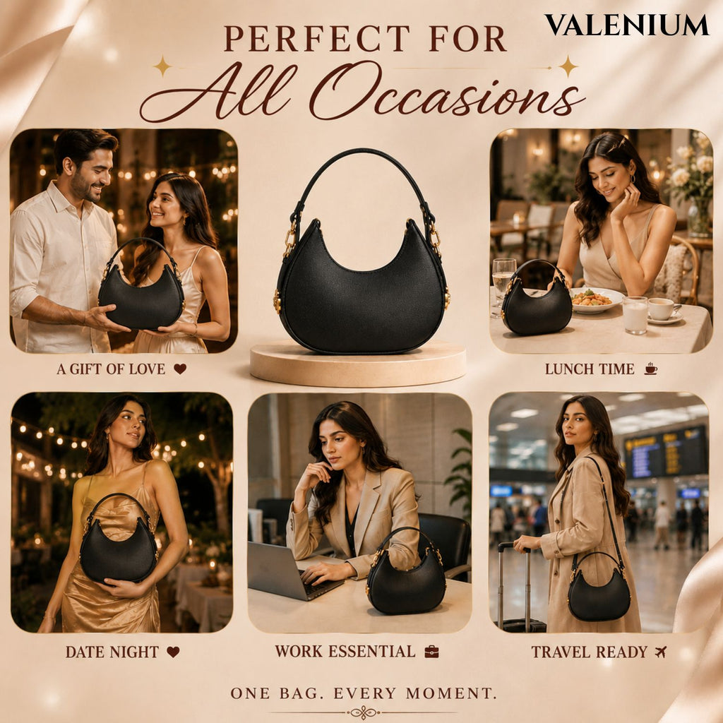 Valenium Black Half Moon Sling Bag with Double Strap