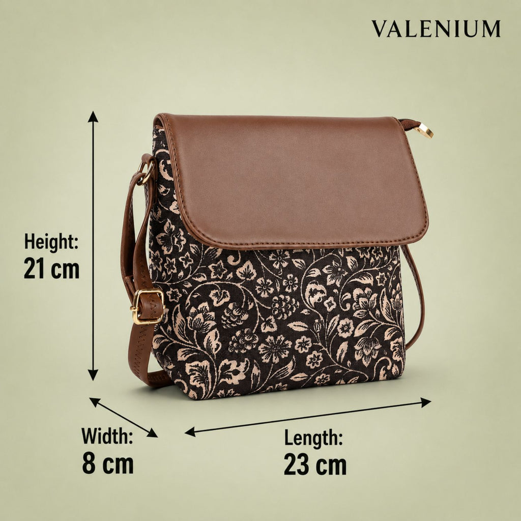 Valenium Printed Sling Bag (Brown & Black)