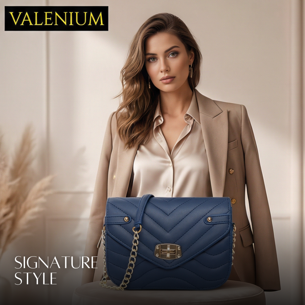 Valenium Striped Crossbody Sling Bag (Navy Blue)