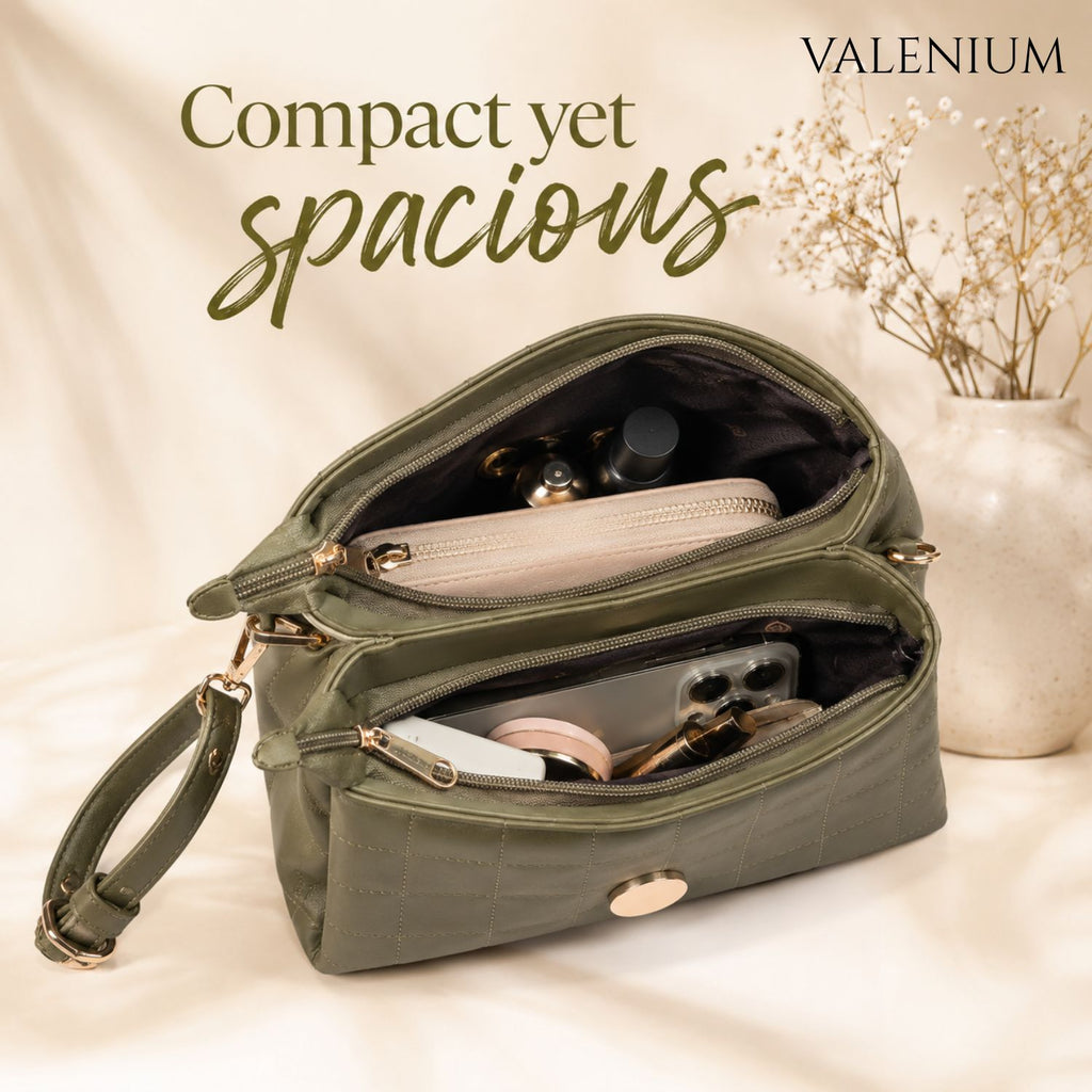 Valenium Quilted Cross Body Sling Bag (Olive)