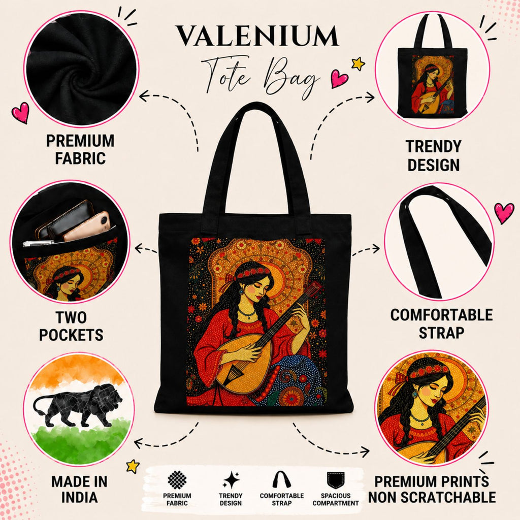 Valenium Bohemian Melody Muse Printed Tote Bag