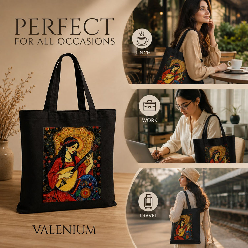 Valenium Bohemian Melody Muse Printed Tote Bag