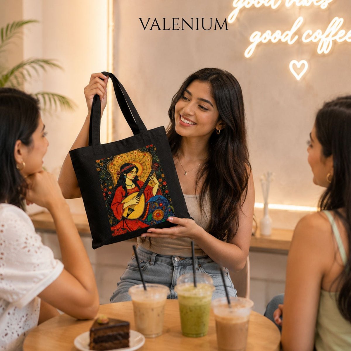 Valenium Bohemian Melody Muse Printed Tote Bag