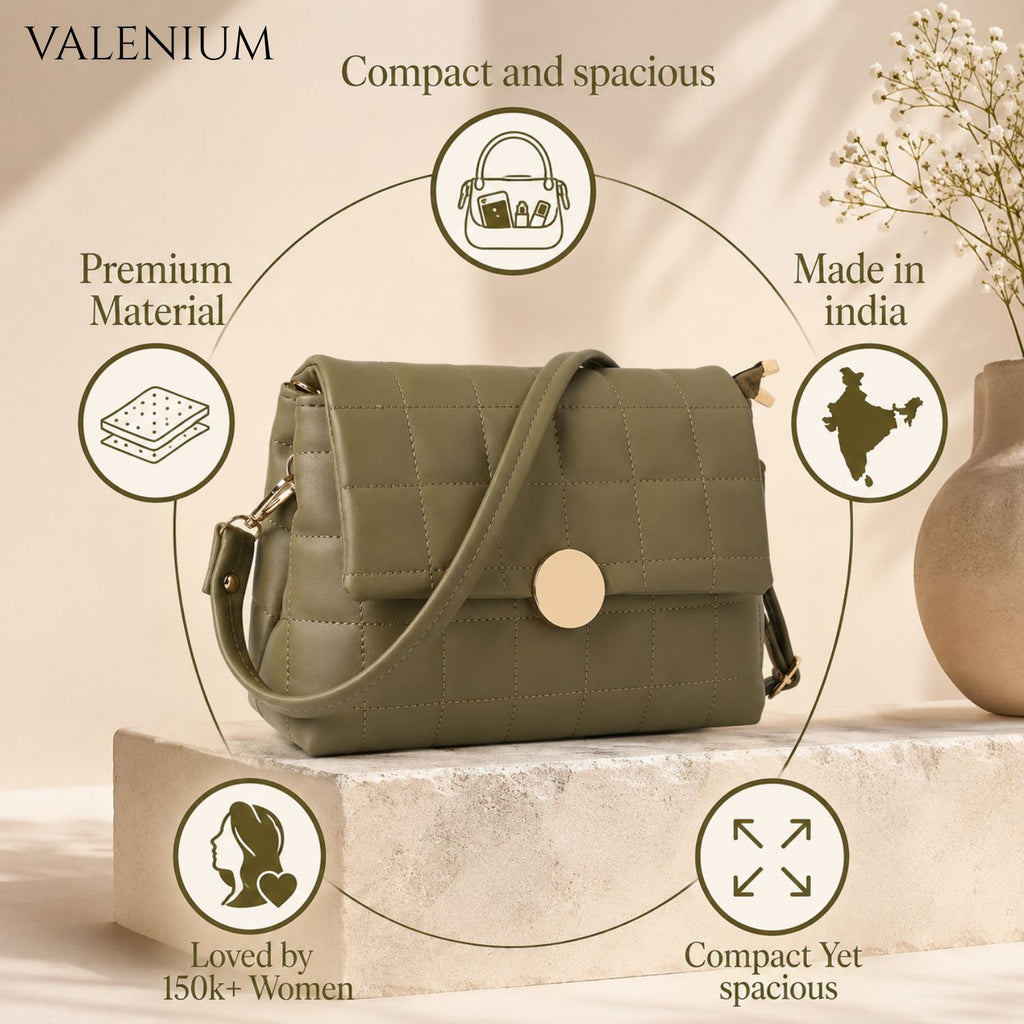 Valenium Quilted Cross Body Sling Bag (Olive)