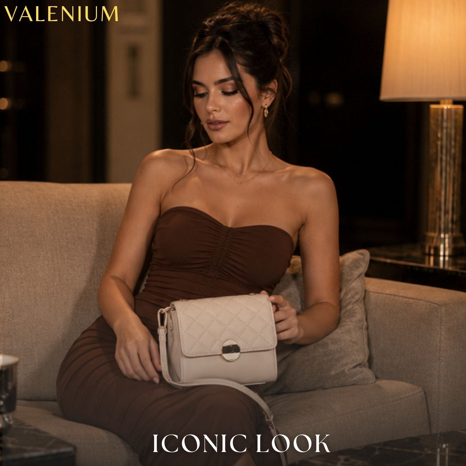 Valenium Quilted Sling Bag (Cream)