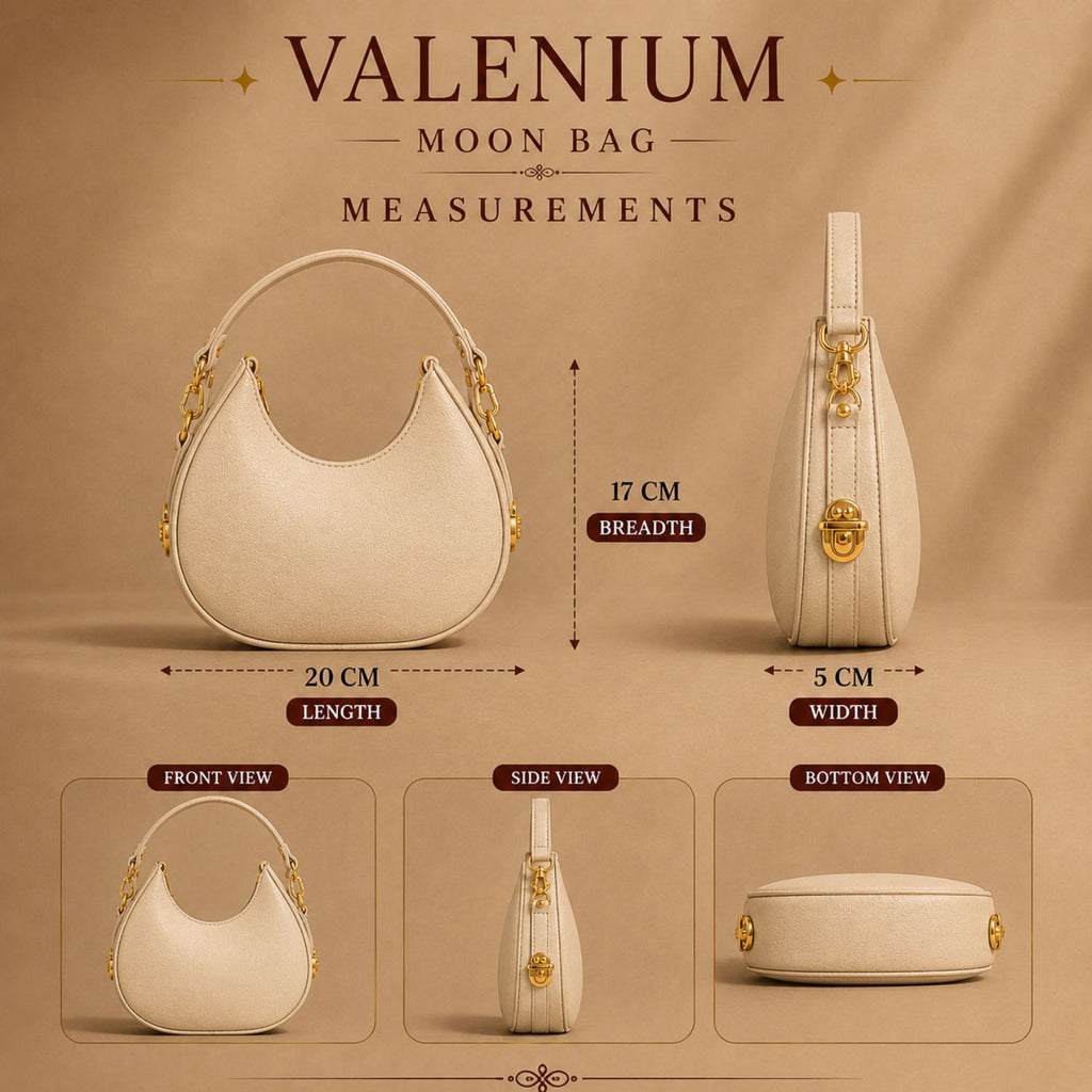 Valenium Half Moon Cream Sling Bag with Double Strap